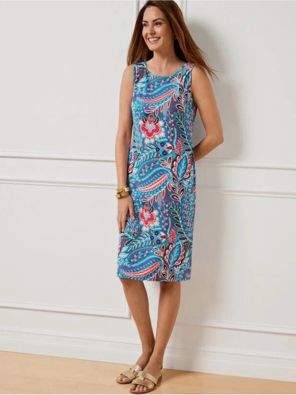 Talbots Teal Multicolor Floral Paisley Sleeveless Dress NWT - Picture 7 of 7